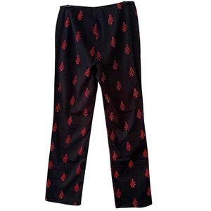 Brearan Vintage Black Straight Leg Pants With Red Embroidered Christmas Trees